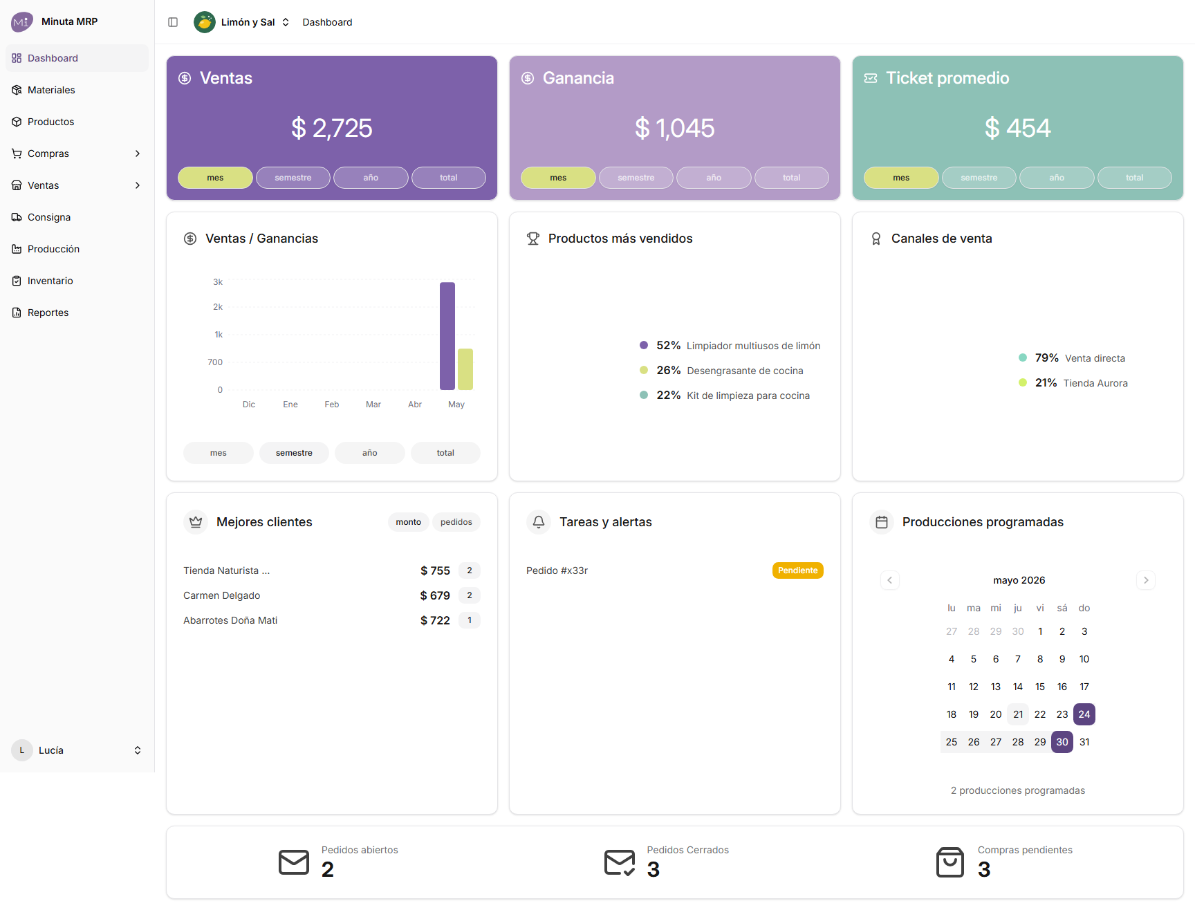 Dashboard de un negocio en marcha con todos sus indicadores