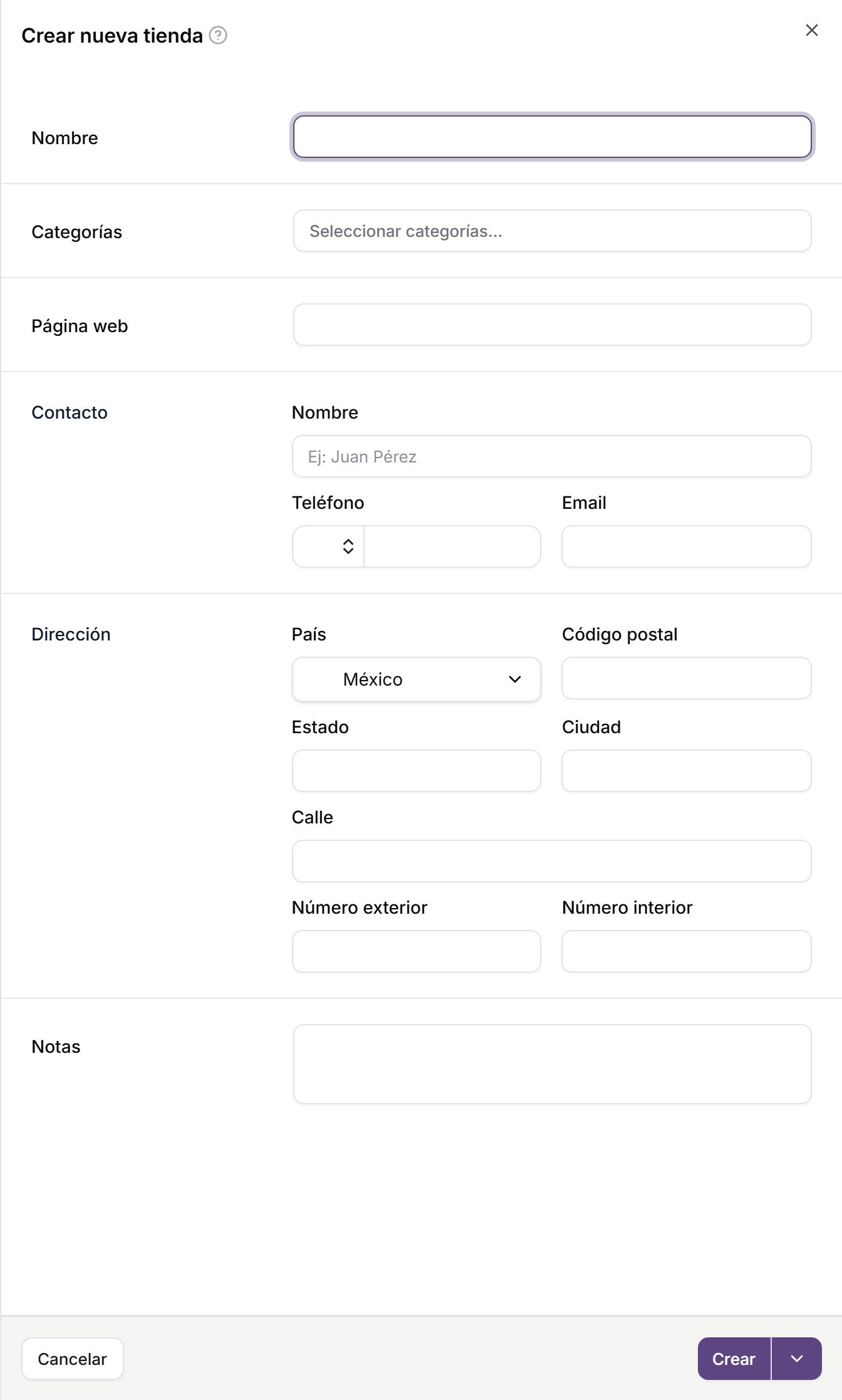 Formulario para crear una tienda de consignación